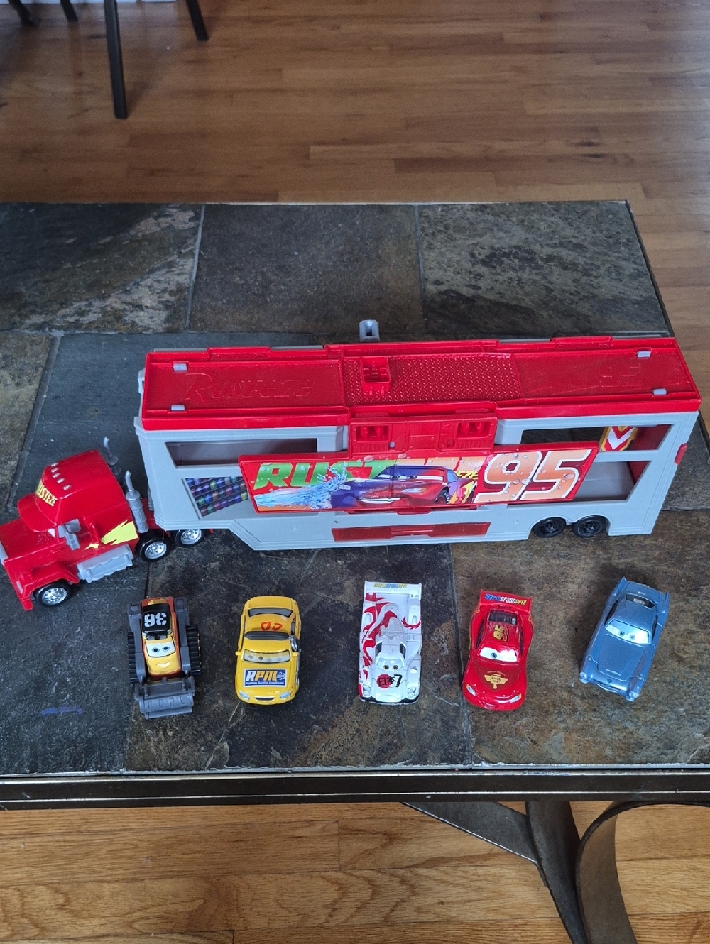 Disney Pixtar Red Car Carrier Playset with Assorted Toy Cars -Kids Toys Preowned